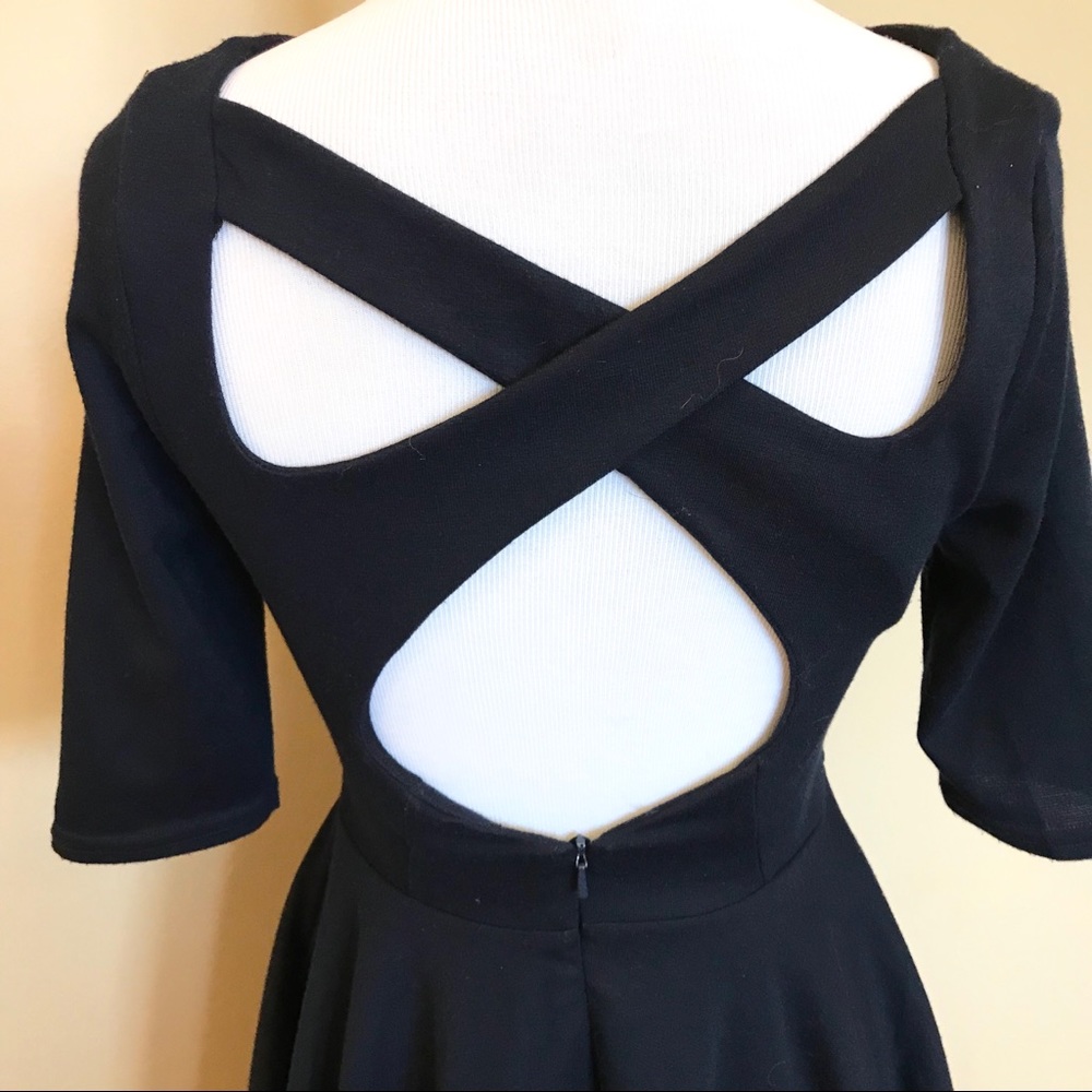 ASOS Petite Womens Dress Navy Blue Knit Short Sleeve Skater Criss Cross Back 2P - Picture 4 of 16